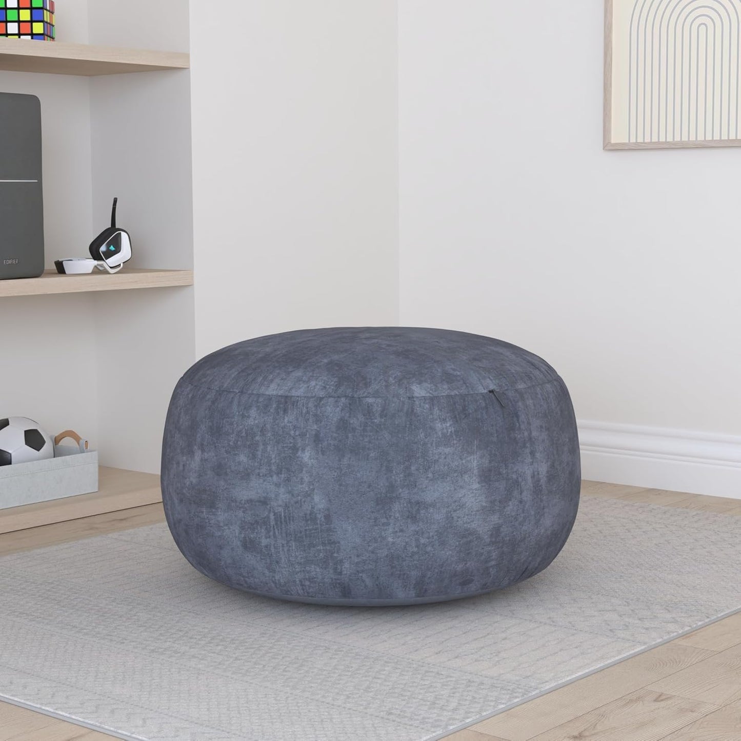 Large Bean Bag Chair: 3 ft Memory Foam Bean Bag Chairs for Adults/Kids,Bean Bag Chair with Fillings,Soft Faux Fur Fabric - Dutch Velvet, Grey, 3 Foot - Retail $60