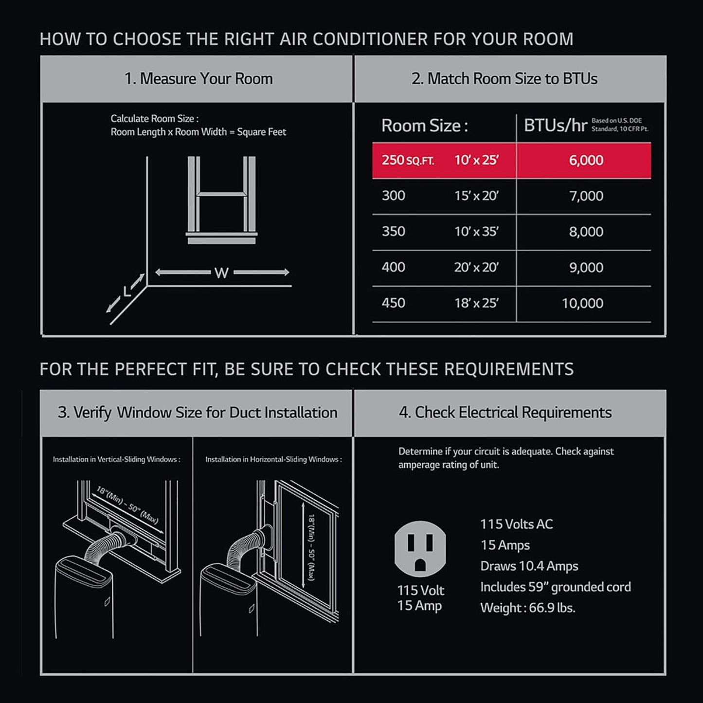 LG 6,000 BTU Portable Air Conditioner, 115V, Cools 250 Sq.Ft. (10' x 25' Room Size), Portable Air Conditioner for Home with Quiet Operation, LCD Remote Control, and Window Installation Kit, White