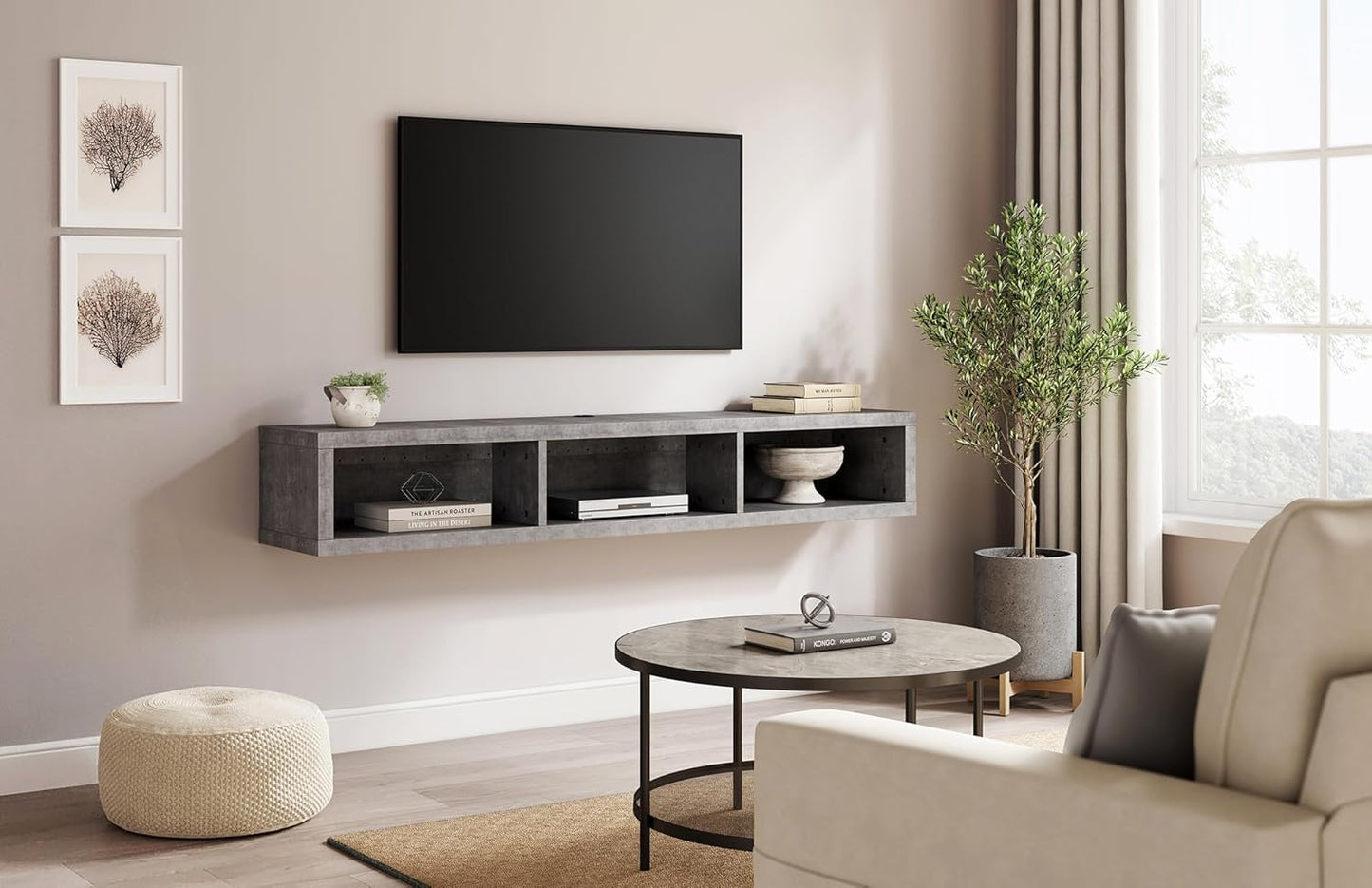 Martin Furniture Floating Tv Console, 60", Stone Gray