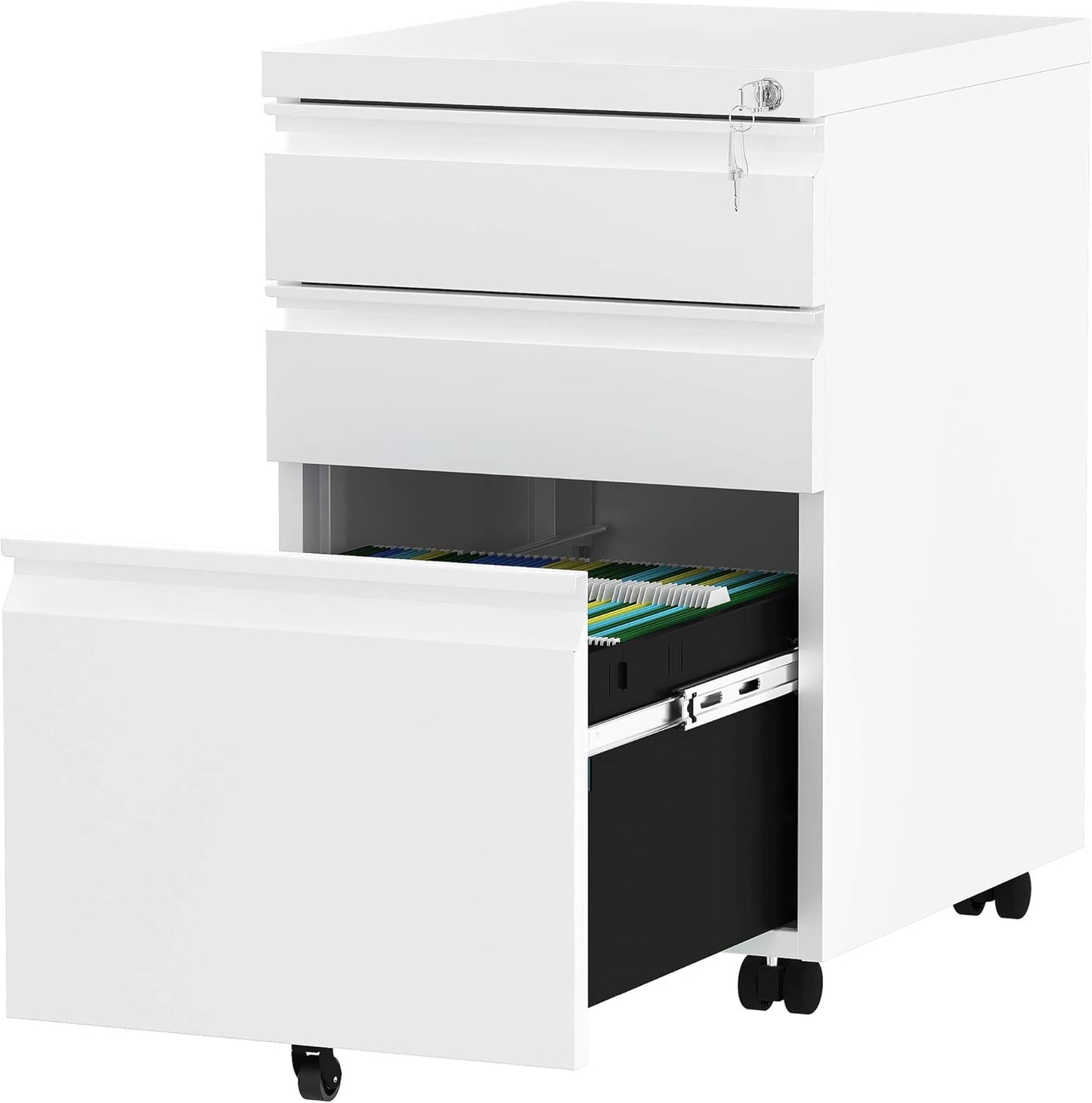 YITAHOME 3-Drawer Mobile File Cabinet with Lock, Office Storage Filing Cabinet for Legal/Letter Size, Pre-Assembled Metal File Cabinet Except Wheels Under Desk -White - Retail $142