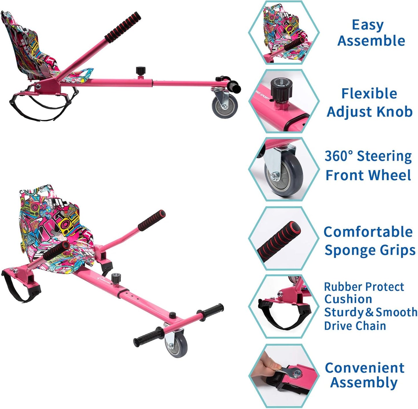 Sunshine Hoverboard Kart Seat Attachment Accessory for 6.5" 8" 10" Two Wheel Self Balancing Scooter - Retail $69