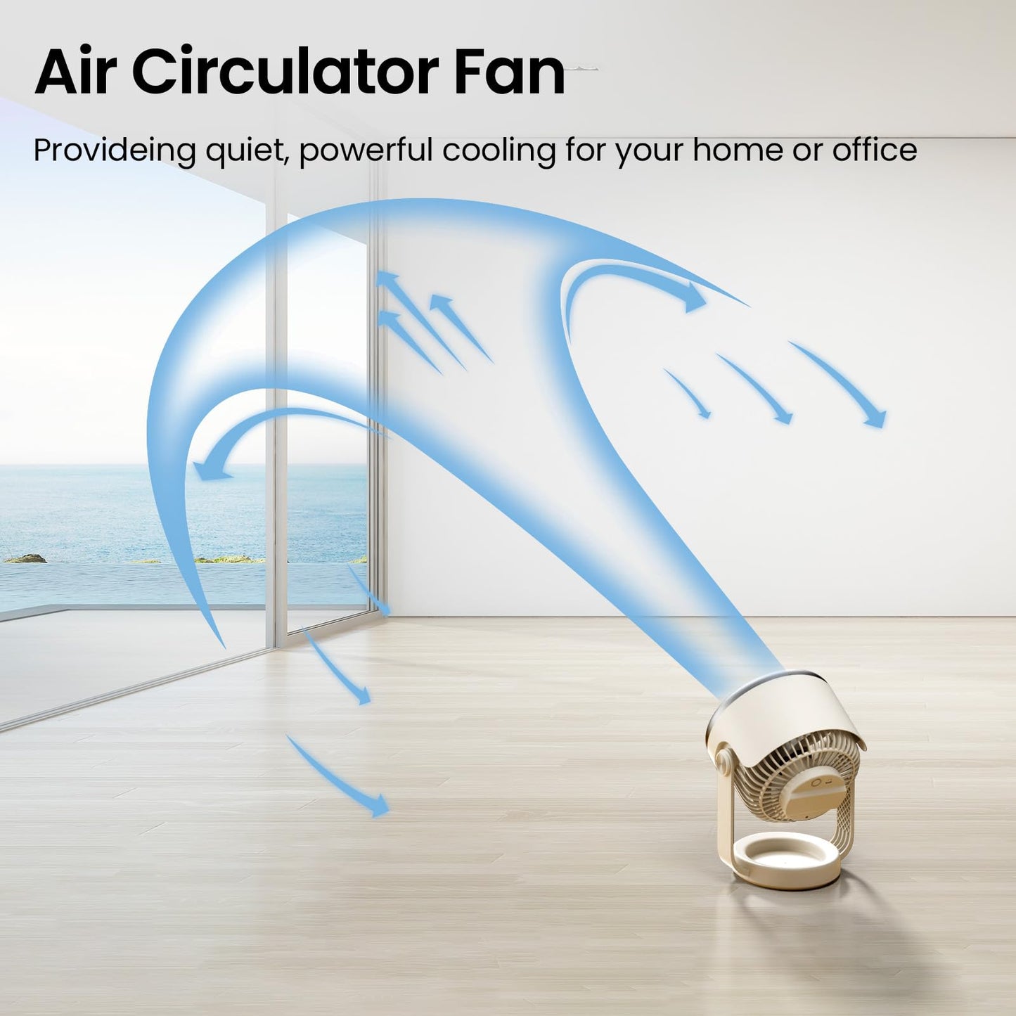 Desk Fan, 10 inch Air Circulator Quiet Operating Fan for Bedroom, 70ft Strong Airflow, Portable Fan Battery Operated with USB (D-Grey)