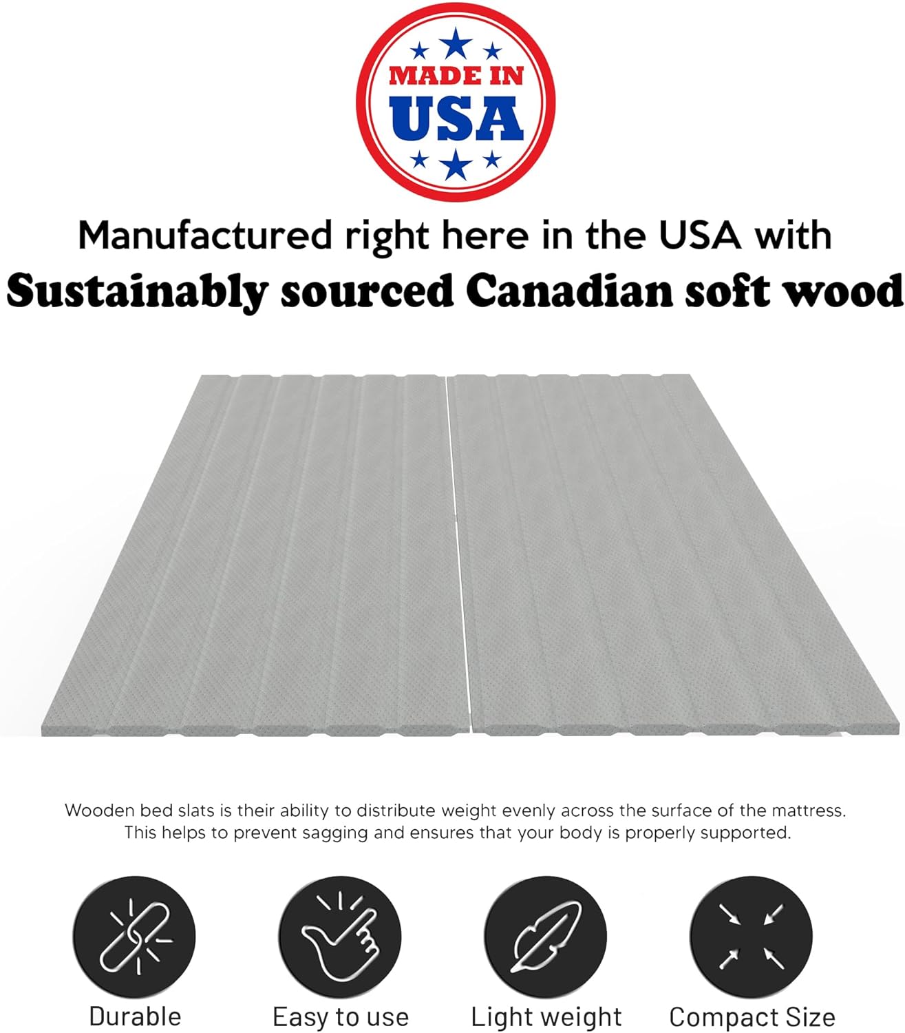 NEW - Mayton, 0.75-Inch Vertical Mattress Support Wooden Bunkie Board/Bed Slats with Cover, Queen, Grey - Retail $84