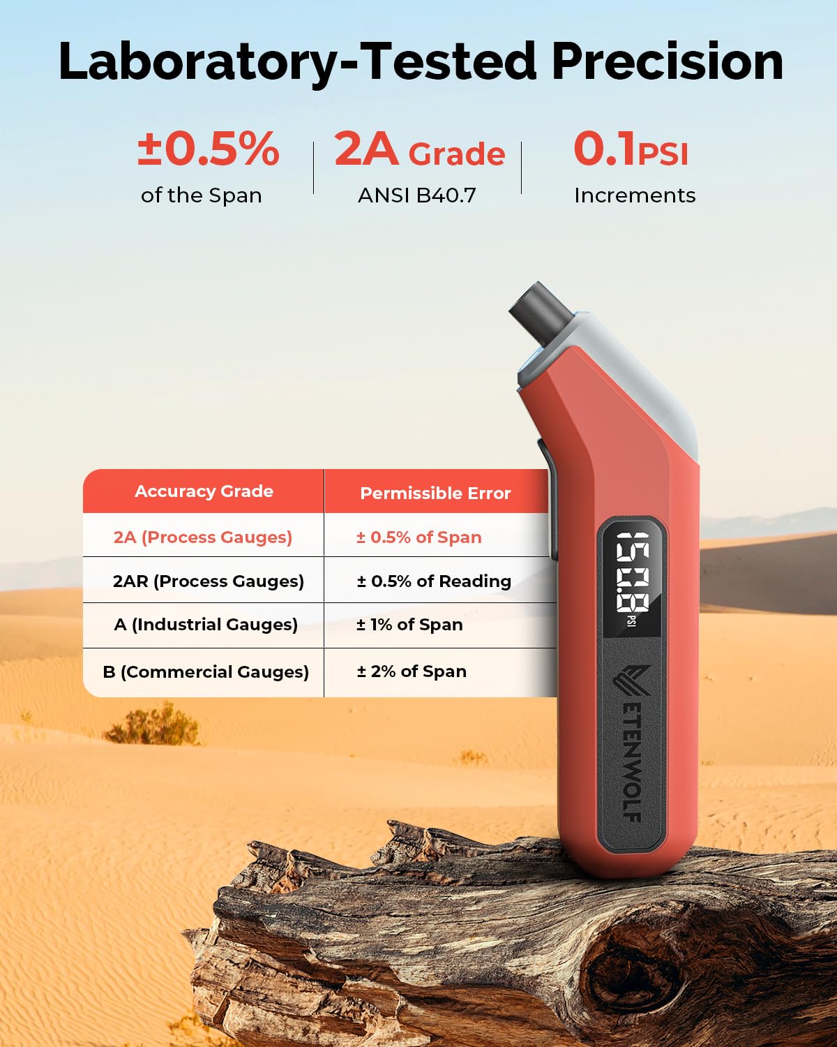 ETENWOLF T300 Plus Tire Pressure Gauge 200 PSI, Digital Tire Gauge with Bright LED Display, Tire Gauges for Tire Pressure with Presta Valve Adaptor (Vivid Orange)