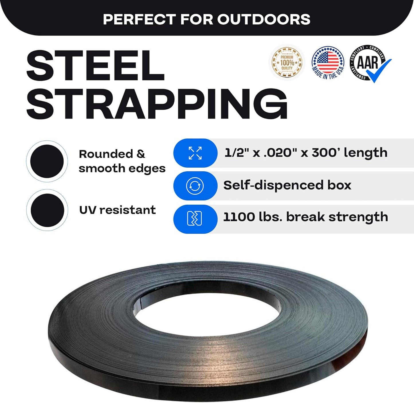 IDL Packaging 1/2" x .020" x 300' Steel Strapping Coil (1100 Lbs Break Strength) in Self-Dispensed Сardboard Box