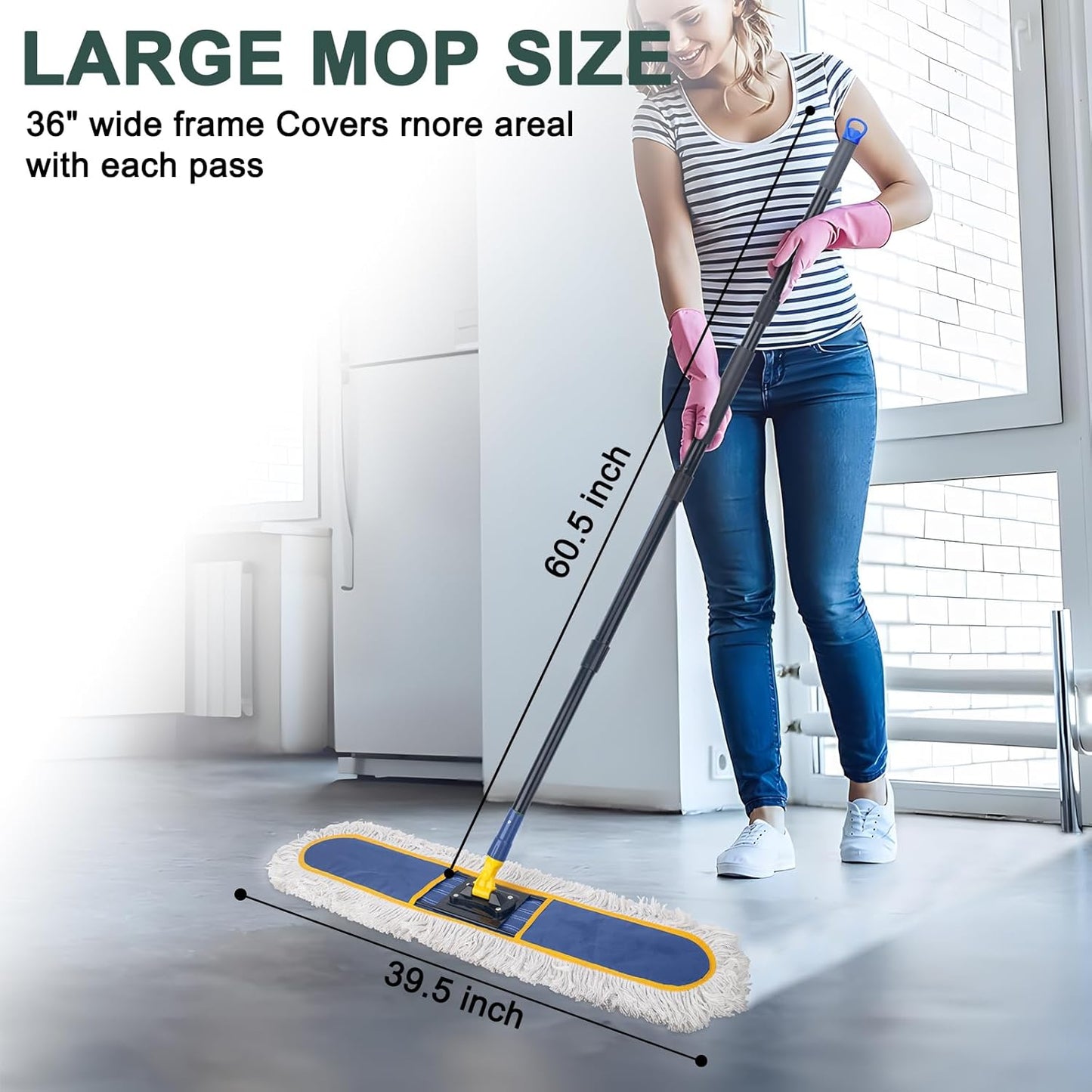 KeFanta 36" Commercial Dust Mops for Floor Cleaning,Industrial Dry Mop with Heavy Duty Long Handle,Large Cotton Reusable mop Head,for Hardwood,Tile,Concrete,Laminate,Garage Floors(Blue) - Retail $33