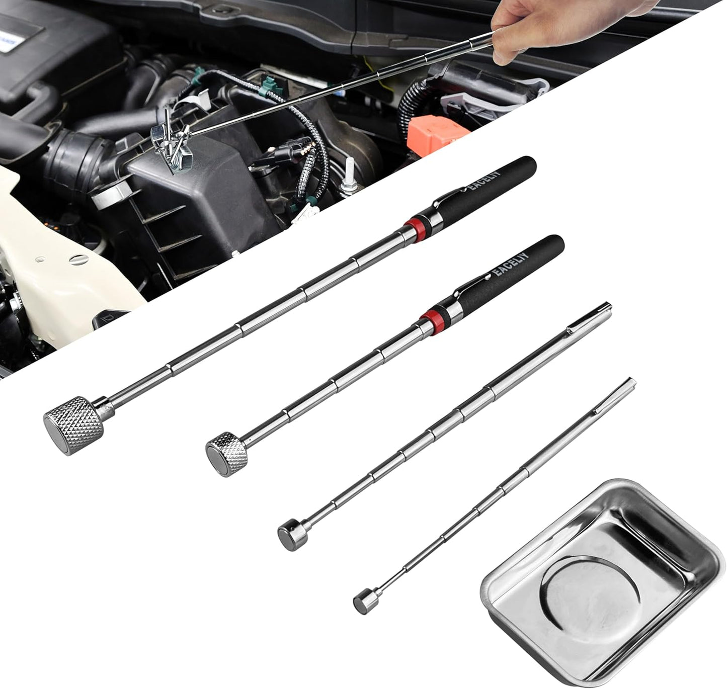 5PCS Telescoping Magnetic Pickup Tool, Magnetic Pick-Up Sweeper, Telescopic design extends to 30.4 INCH reach, Extendable Handle for Easy Portability