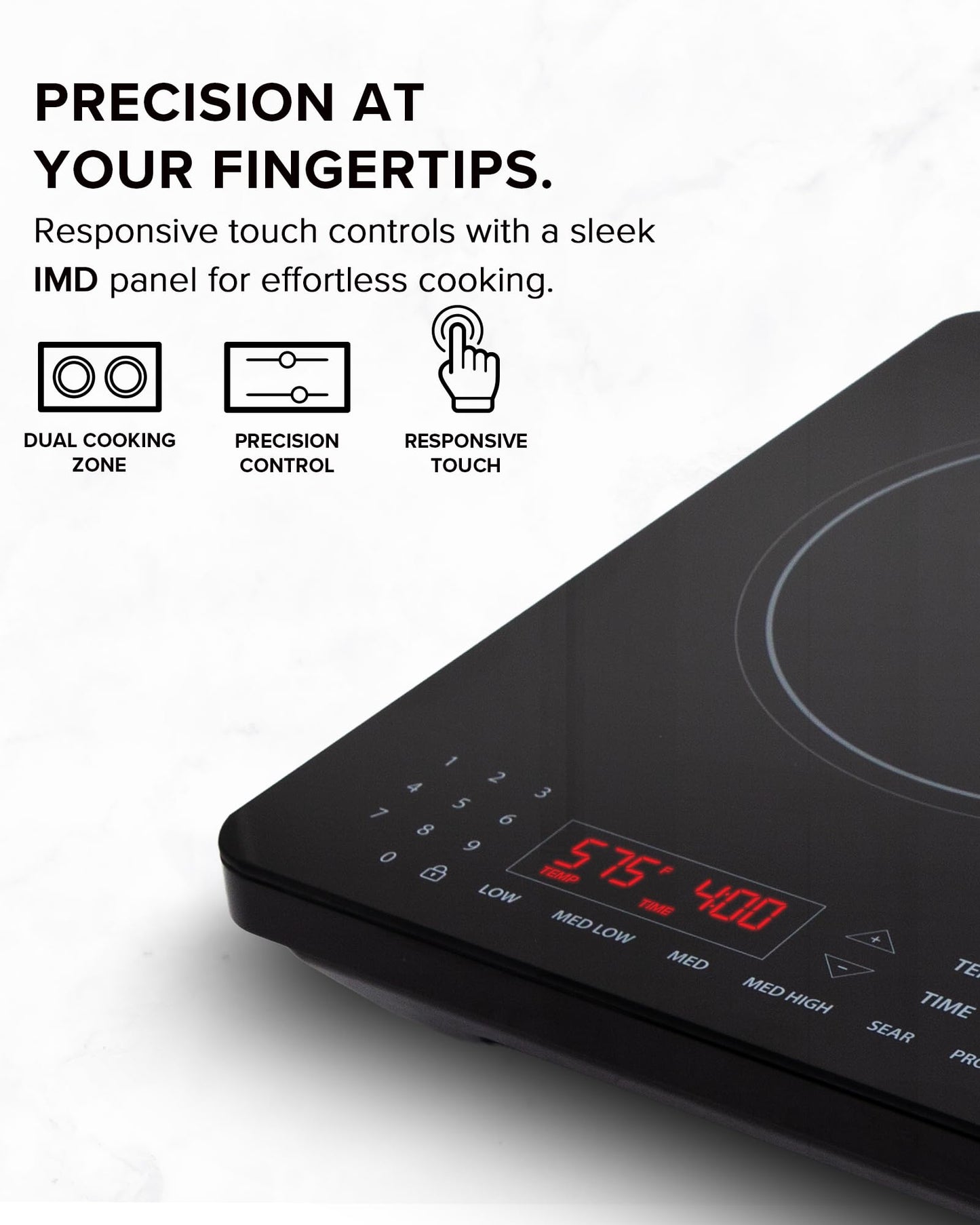 Nuwave PIC Double Portable Induction Cooktop, 900W/1500W/1800W Options, Two 8” Heating Zones, 106 Precise Temperatures from 50°F–575°F in 5°F Increments, Shatter-Resistant Ceramic Glass