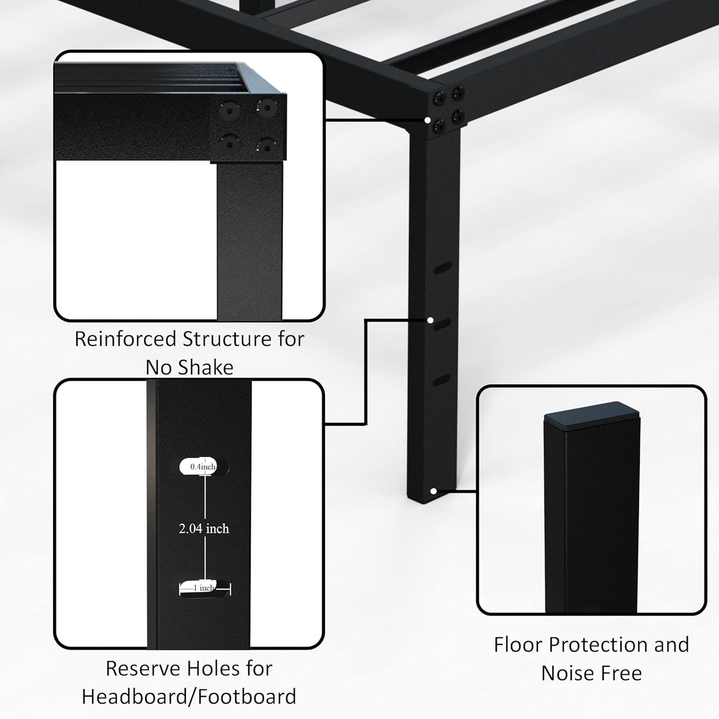 NEW - EMODA Queen Bed Frame No Box Spring Needed 18 Inch Heavy Duty Metal Tall Platform Bed Frame Queen Size with Large Storage Space, Easy Assembly, Black - Retail $149