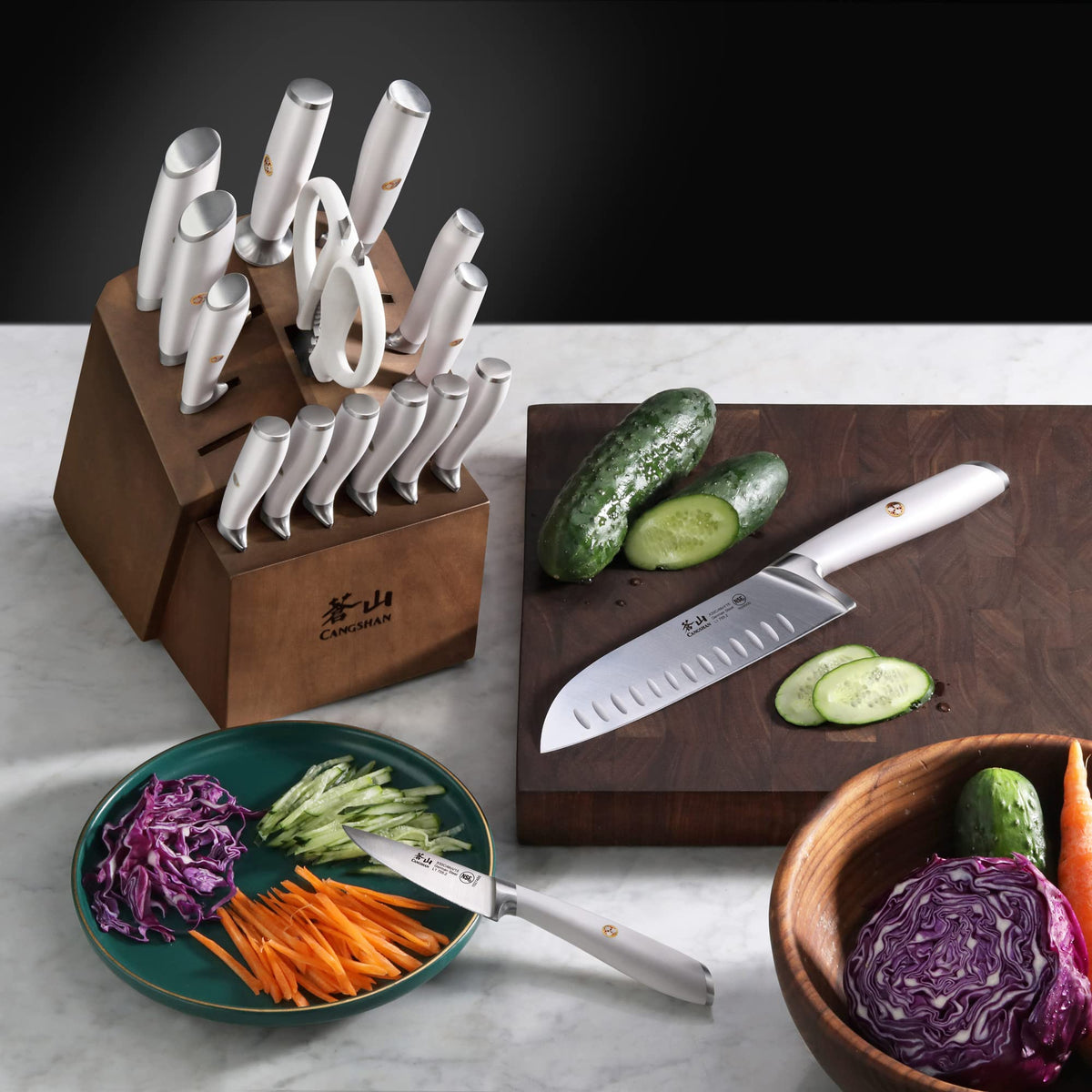 NEW - Cangshan Denali Series 17-Piece Knife Set, Forged German Steel (White)
