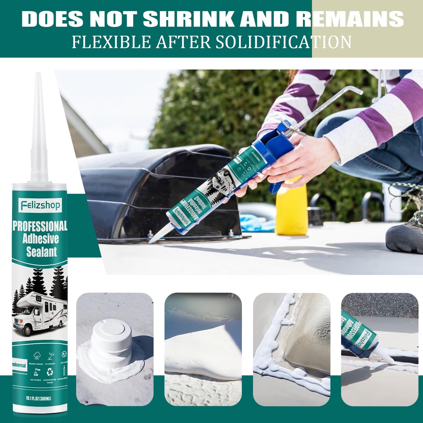 Silicone Caulk,RV Roof Sealant,Silicone Sealant for RV Roofs, 10 Packs RV Self Leveling Lap Sealant RV Caulk EPDM Sealant on Motorhomes, Trailers, Campers(White)