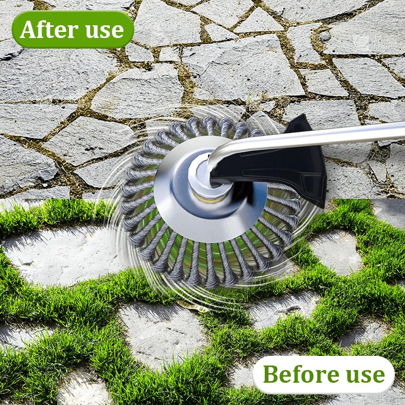Steel Wire Rotary Weed Brush Cutter Trimmer Head for Weed Cutter Eater,Indestructible Trimmer Blade with Universal Adapter Kits for Moss Grass Rust Removal (6 inch)