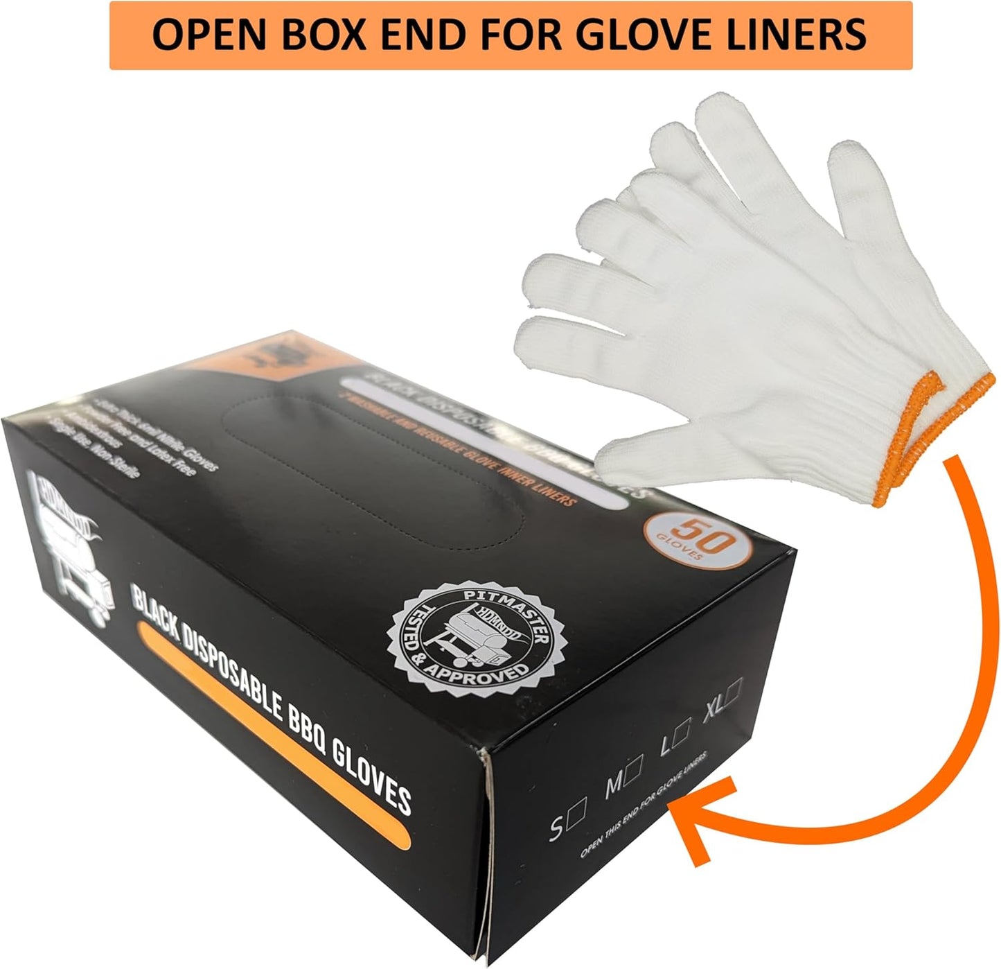 Black Disposable BBQ Grill Gloves Kit - 50 Heavy Duty Textured Grip and 2 Heat Resistant Reusable Liners Meat Pulling