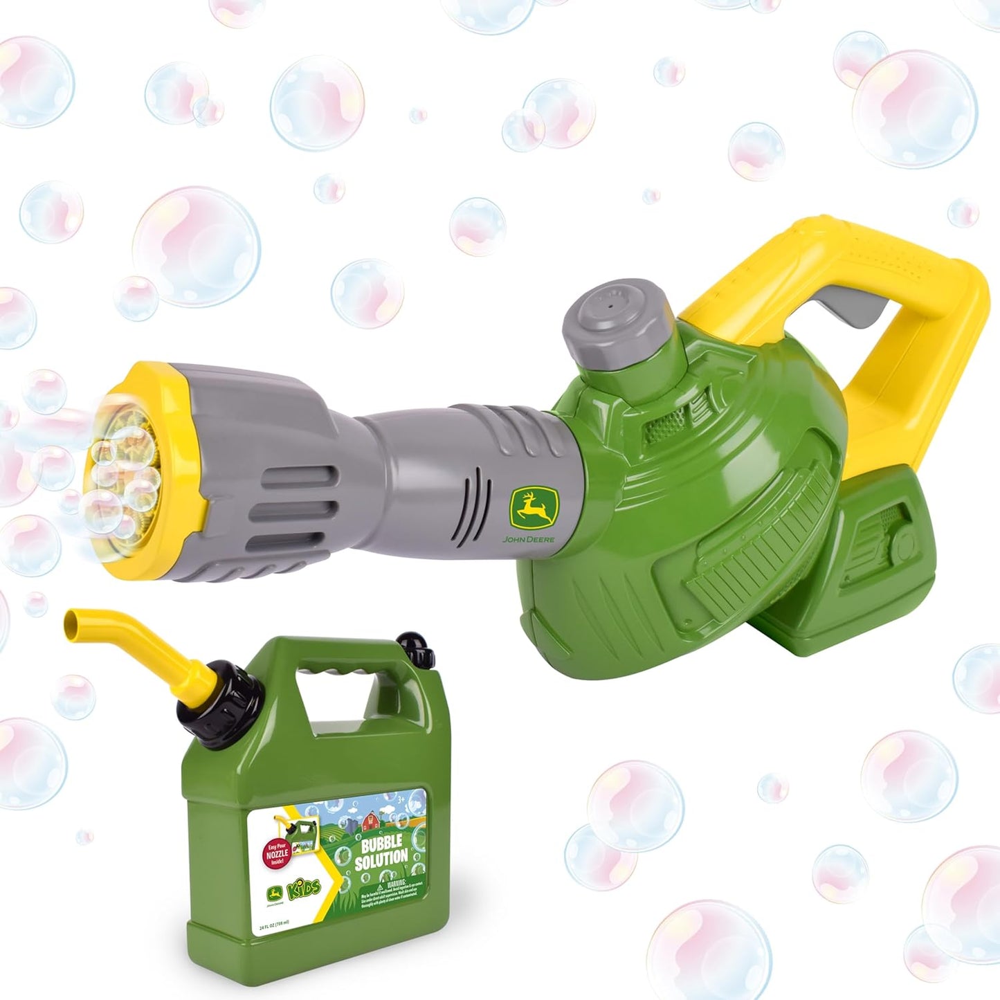 John Deere Bubble Leaf Blower Toy for Kids Includes 24oz Bubble Refill Gas Can, Outdoor Bubble Machine for Kids, Easy to Use, Outdoor Play, Great Gift Toddler 3+