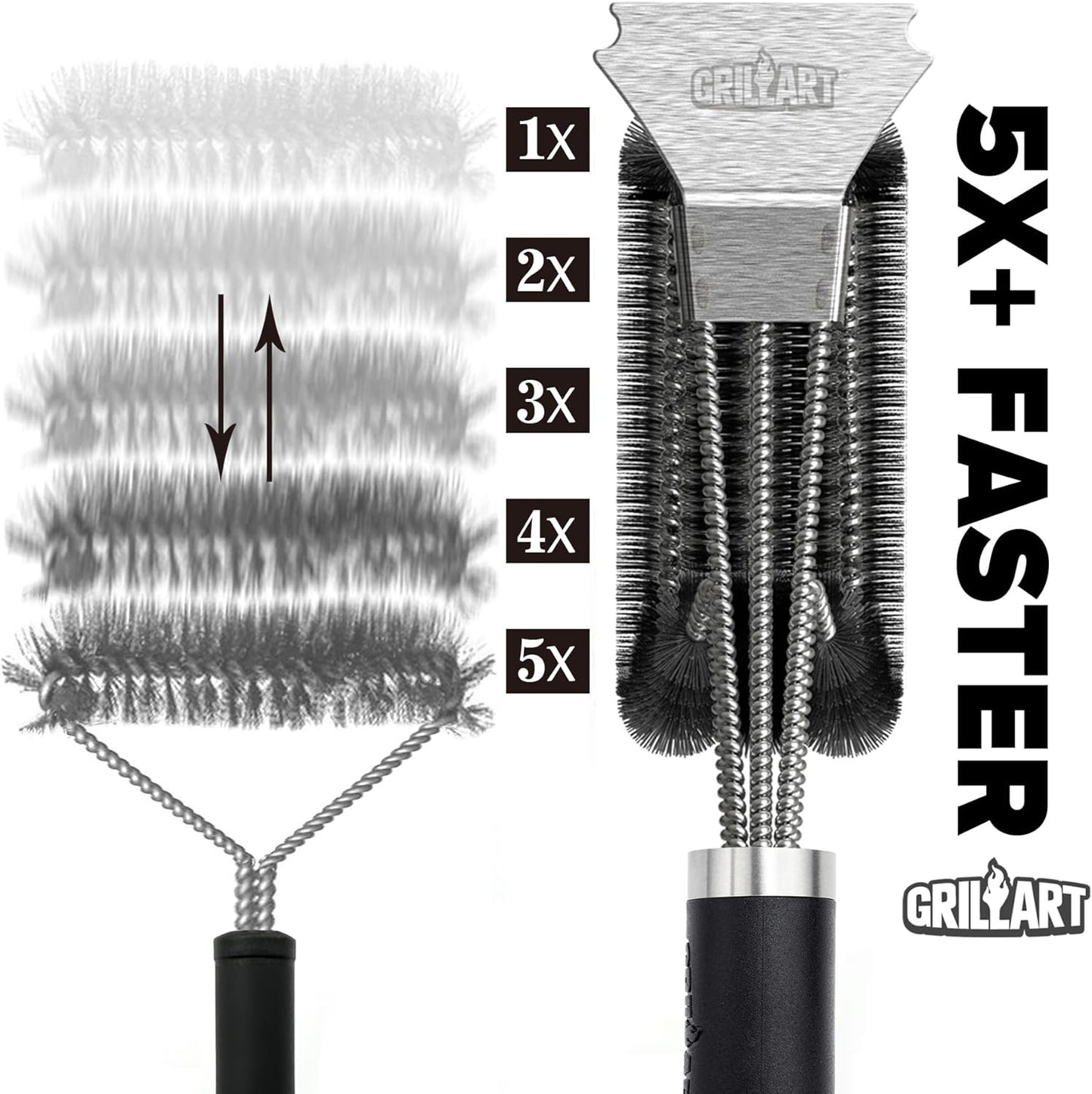GRILLART Grill Brush and Scraper Tightly-Woven 3 in 1 Wire Bristles, Safe 18” Long Handle Heavy-Duty Stainless Cleaning Tool, Outdoor Grill Barbecue Cleaner BBQ Accessories, Gifts for Men Dad, BR-4516
