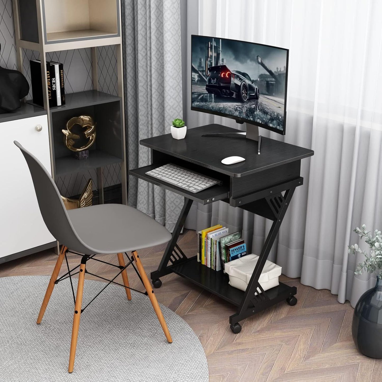 Zenira 24 Inch Small Computer Desk, 30 Inch Tall Computer Desk with Drawers, Corner Computer Desk with Wheels, Gaming Desk for Bedroom, Home, Office, Black