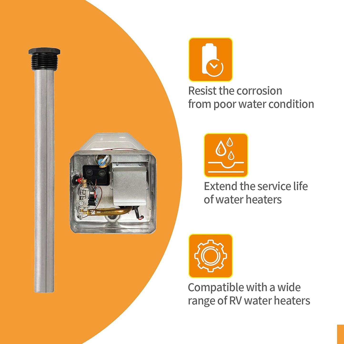 RV Water Heater Anode Rod - 2-Pack, Anode Rod for Hot Water Heater, Magnesium Anode Rod Replacement 9.25" Length 3/4" NPT Threads-Compatible with Suburban and Mor-Flo Water Heaters(2 Pack)