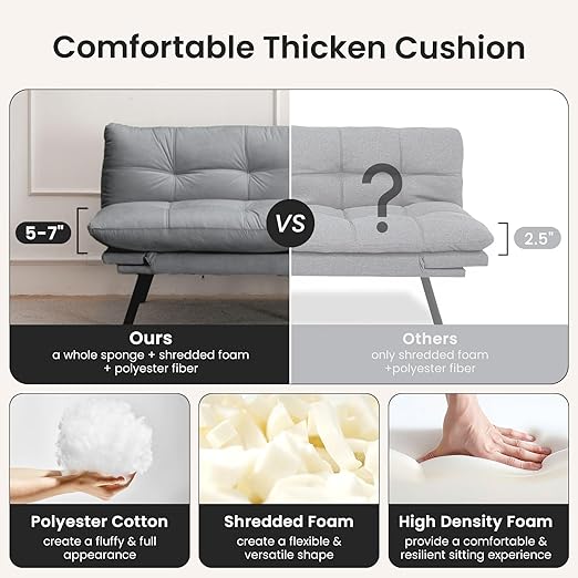 Velvet Convertible Futon Sofa Bed,71" Comfy Loveseat Sleeper Sofa with Adjustable Backrest Armrest, Strengthen Solid Wood, 7" Thicken Cushion, Small 2 Seater Twin Futon Couch for Living Room Bedroom - Retail $219