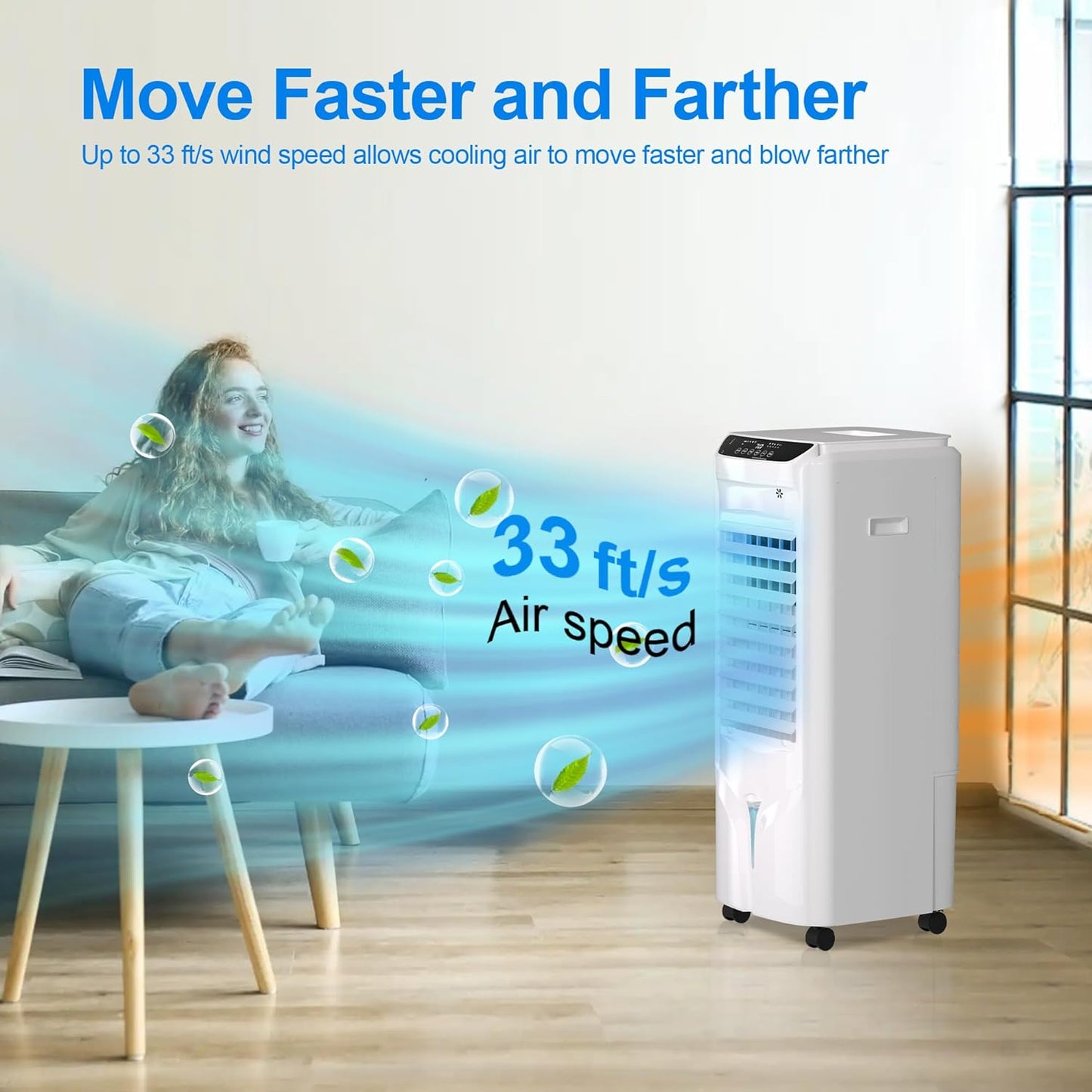 NEW - Uthfy Evaporative Air Cooler, 32" Swamp Cooler with 4.2 Gallons Water Tank, Remote Control, 90Â° Oscillation Cooling Fan with 3 Speeds, 12H Timer, 3 In 1 Tower Fan thats Blow Cold Air for Home, Office - Retail $149