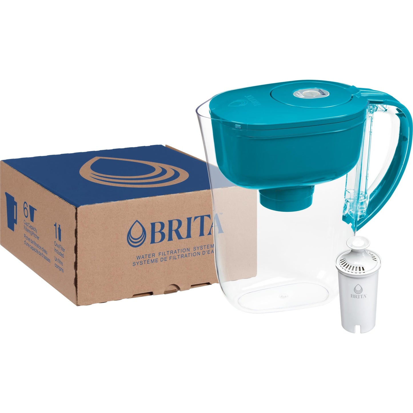 NEW - Brita Water Filter Pitcher for Tap and Drinking Water with 1 Standard Filter, Lasts 2 Months, 6-Cup Capacity, BPA Free, Turquoise