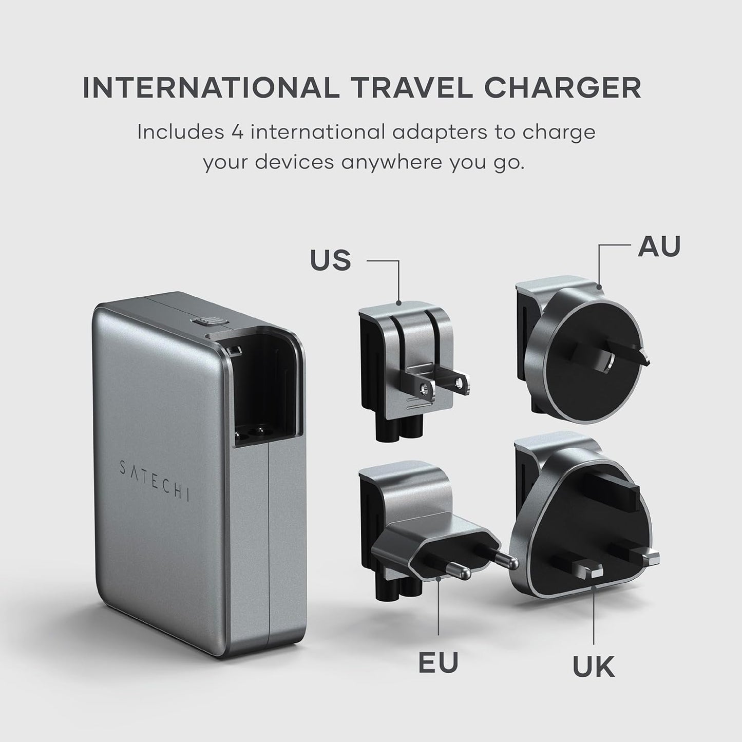 Satechi 145W GaN Travel Charger, 4-Port GaN USB C Charger, 2 USB-C PD 3.1, Fast Charging Travel Station for Laptop, for MacBook Air/Pro M5, iPad Air/Pro M5, iPhone 17 to 12 Series, Android, Windows