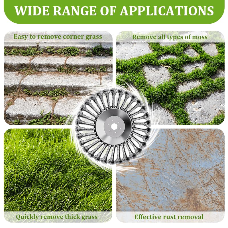 Steel Wire Rotary Weed Brush Cutter Trimmer Head for Weed Cutter Eater,Indestructible Trimmer Blade with Universal Adapter Kits for Moss Grass Rust Removal (6 inch)