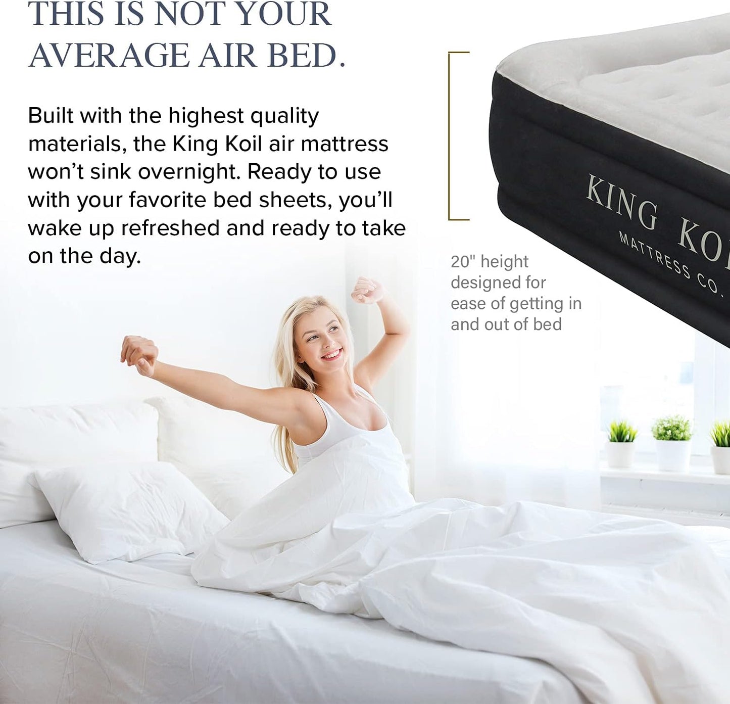 NEW - King Koil Luxury California King Size Air Mattress with Built-in High-Speed Pump Best for Home, Camping & Guests, 20" Double High Airbed Adjustable Blow Up Mattress, Waterproof