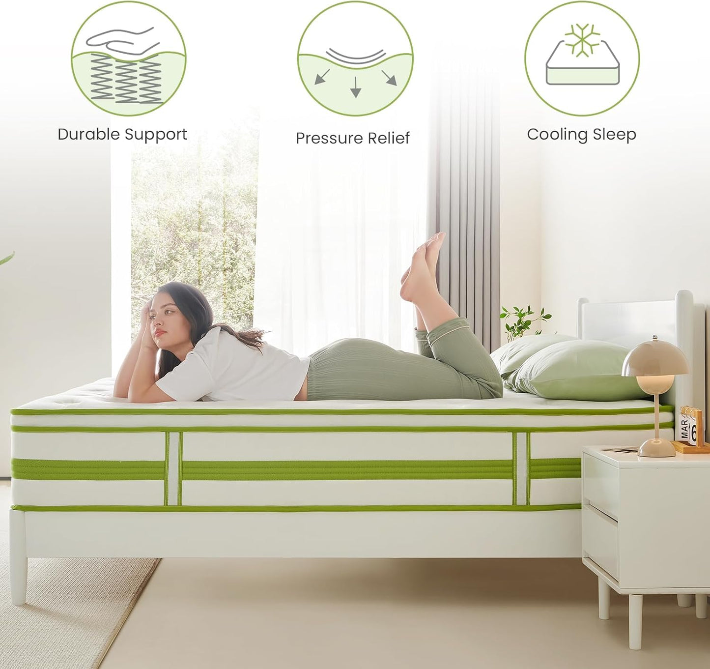 NEW - Dourxi 12 Inch FULL Hybrid Mattress, PLUSH, Gel Memory Foam and Pocket Springs for Cooling Sleep & Pressure Relief, Organic Cotton Fabric Cover - Retail $277