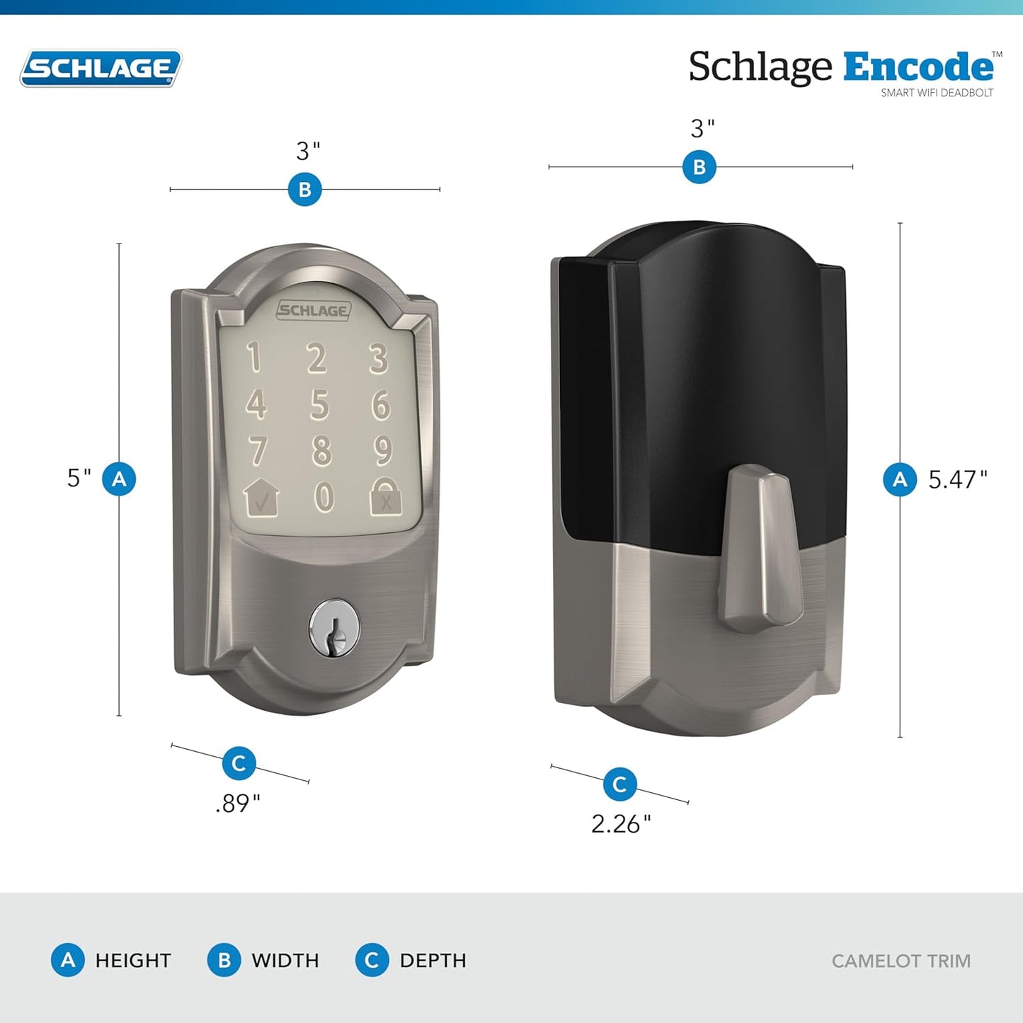Schlage Encode Smart Wi-Fi Deadbolt with Camelot Trim in Satin Nickel - Retail $228