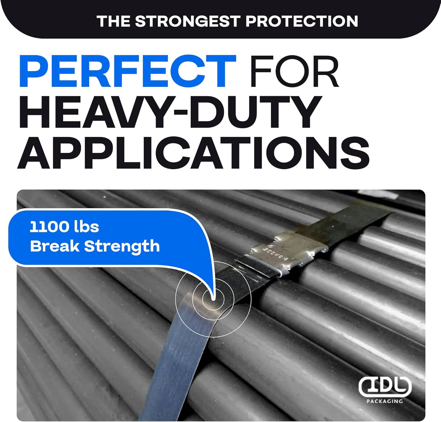 IDL Packaging 1/2" x .020" x 300' Steel Strapping Coil (1100 Lbs Break Strength) in Self-Dispensed Сardboard Box