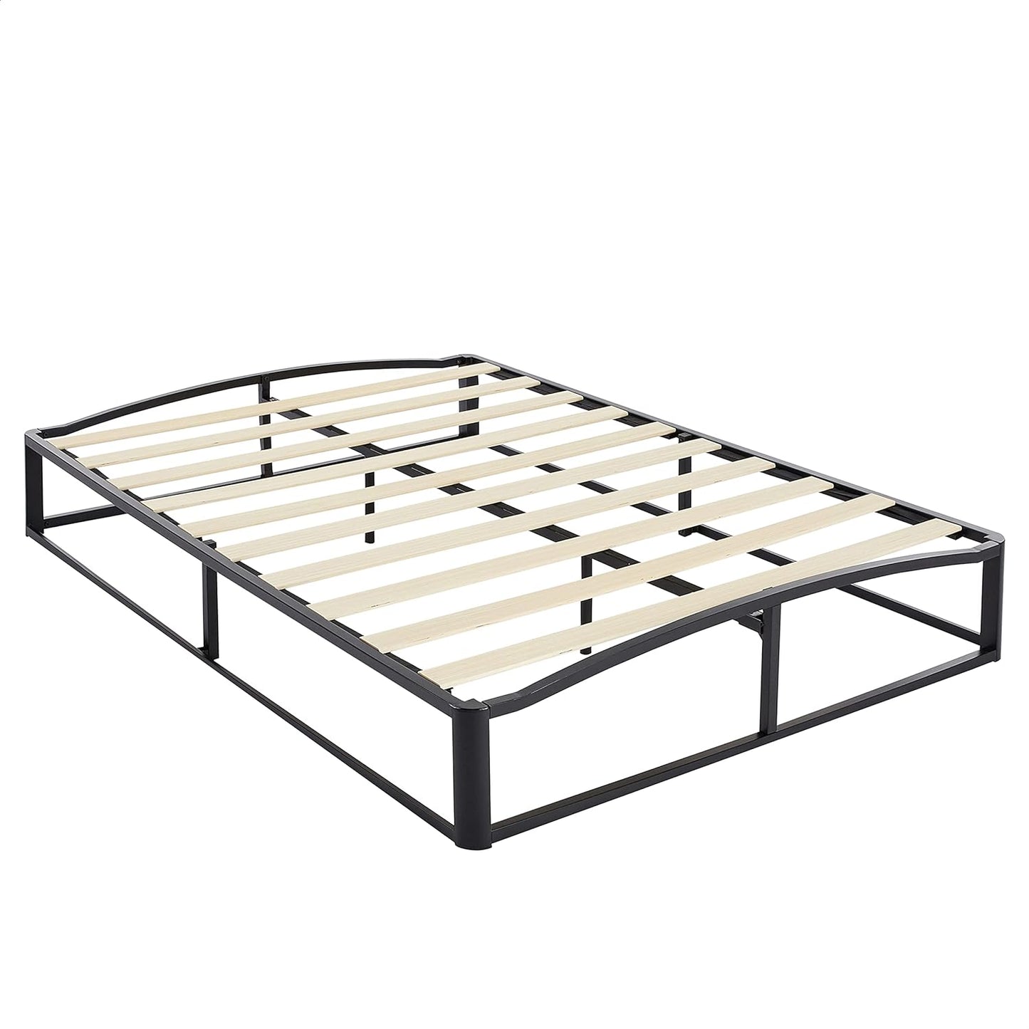 NEW - Amazon Basics QUEEN Metal Platform Bed Frame with Wood Slat Support, 10 Inches High, Black - Retail $137