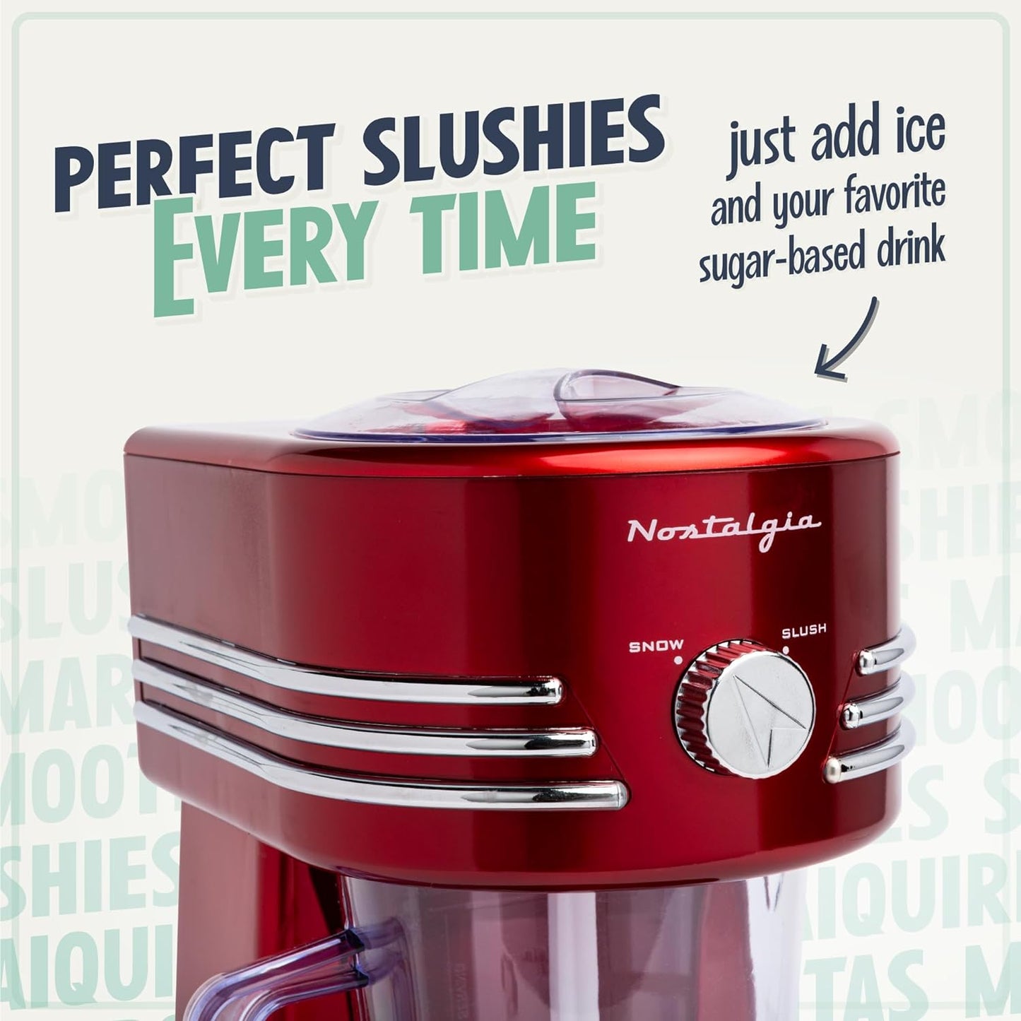NEW - Nostalgia 40-Ounce Frozen Beverage Station Perfect For Slush Drinks, Snow Cones, Margaritas, Daiquiris, Stainless Steel Blades, Cord Storage, Retro Red - Retail $39