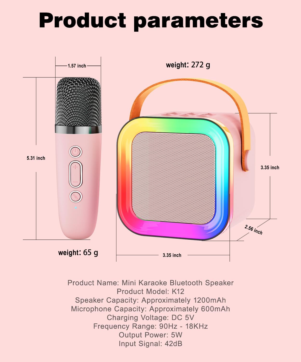 Mini Karaoke Machine Speaker for Kids Adults,Portable Bluetooth with 1-2 Wireless Microphones,Christmas Birthday Gifts Toys Girls Boys Ages 4, 5, 6,7, 8,9,10,11,12+ Years Old Toddler (Pink - 1 Mic)