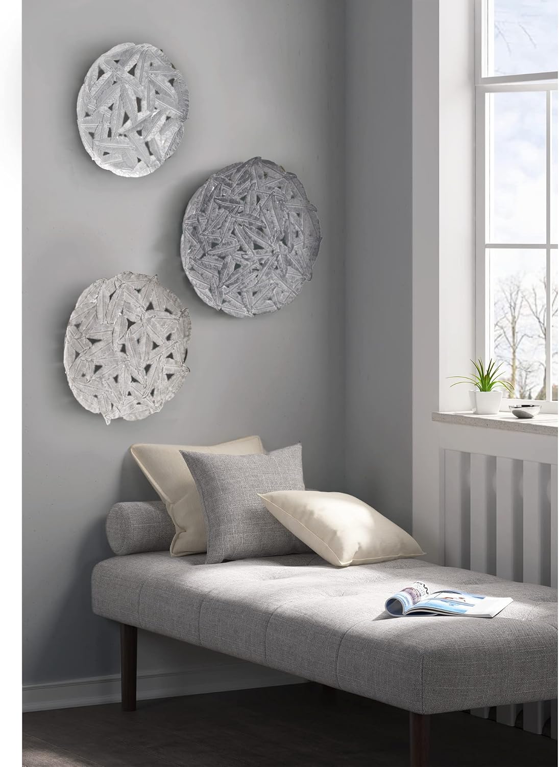 Madison Park Wall Art Living Room Metal Decor - Home Accent Modern Kitchen Dining Decoration, Ready to Hang Panel for Bedroom, Multi-Sizes, Rossi Grey 3 Piece - Retail $54