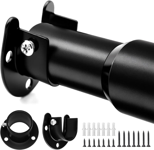 Closet Rod, 17 to 40 Inch Closet Rods for Hanging Clothes, 1.3 Inch Diameter Stepless Adjustable Clothes Hanging Rod, Black Heavy Duty Hanging Bar for Closet Wardrobes Bathroom Laundry