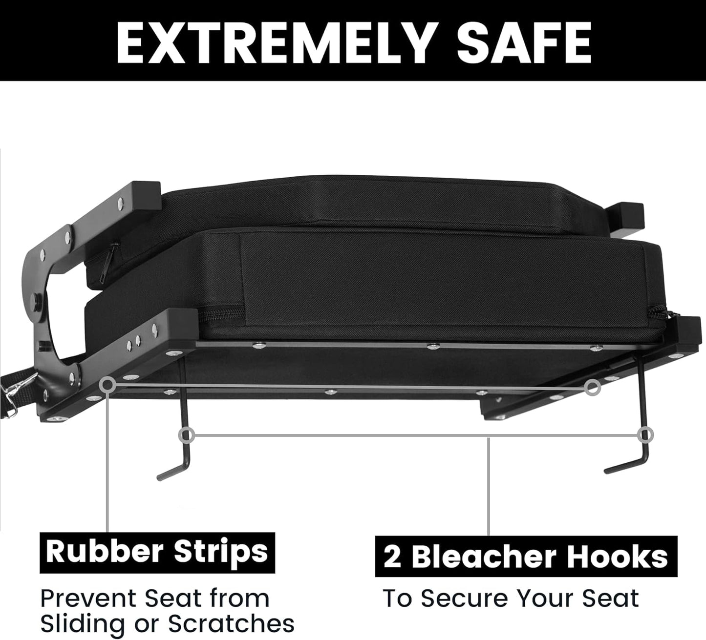 NEW - Jauntis Stadium Seats for Bleachers, Bleacher Seats with Ultra Padded Comfy Foam Backs and Cushion, Wide Portable Stadium Chairs with Back Support and Shoulder Strap, 2 Pack, Black - Retail $95