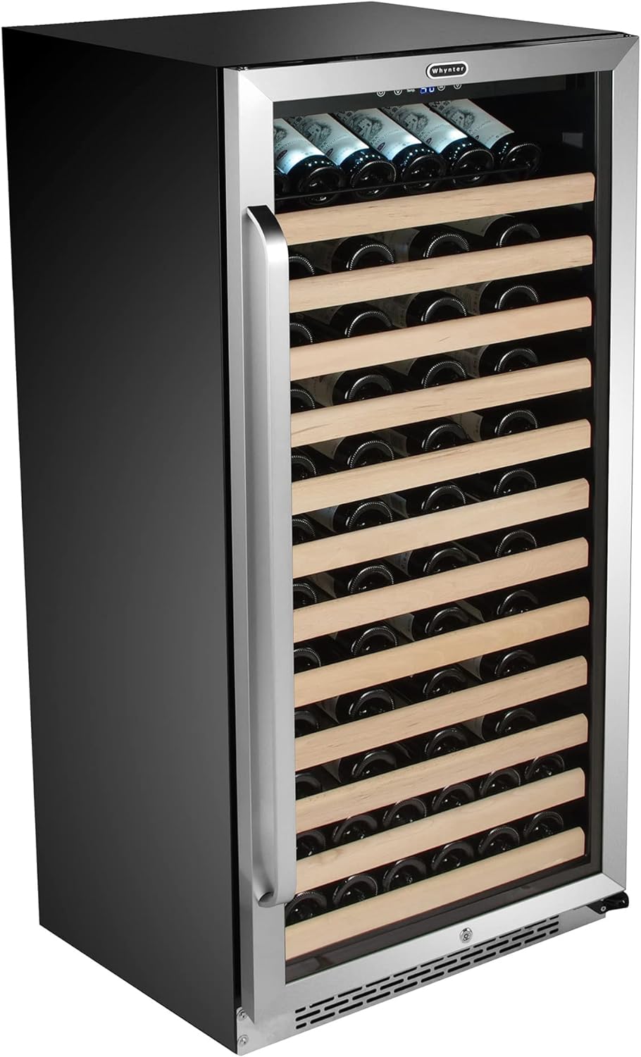 NEW - Whynter BWR-1002SD 100 Built-in or Freestanding Stainless Steel Compressor Large Capacity Wine Refrigerator Rack for Open LED Display, Black-100 Bottle, Black - Retail $1083