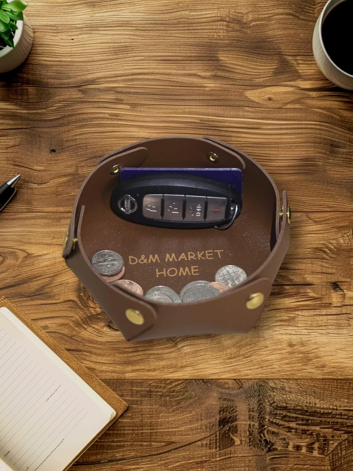 D&M MARKET HOME Leather Valet Tray - Nightstand Catchall Valet Tray Organizer for Jewelry, Keys, Coins, Phone