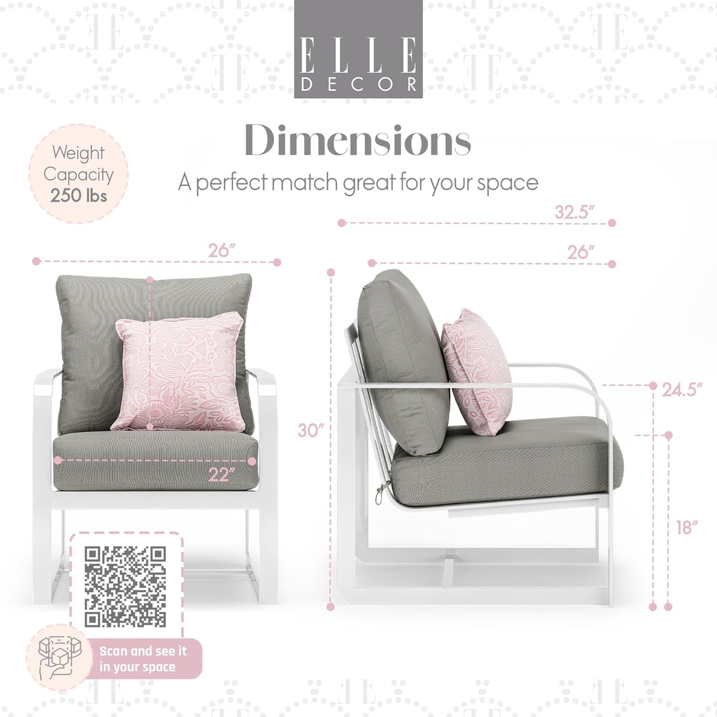 Elle Decor Modern Outdoor Patio Modular Furniture Collection, Arm Chair