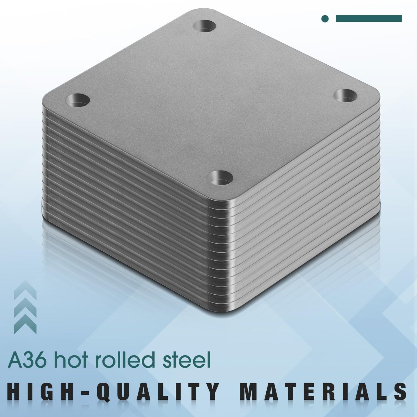 20 Pcs A36 Steel Plate Hot Rolled Steel Plate Base with 4 Holes 3/8 Inch Diameter, 3/16 Inch Thick Weldable Metal Sheet for Structure Support and Industrial Use (4 x 4 Inch)