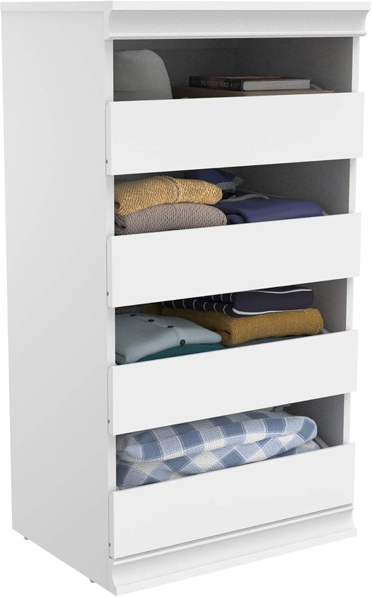 NEW - ClosetMaid Modular Storage Unit with 4 Drawers, Wood Closet Organizer, Stacking, Full Backer, Storage, Decorative Trim, White - Retail $113