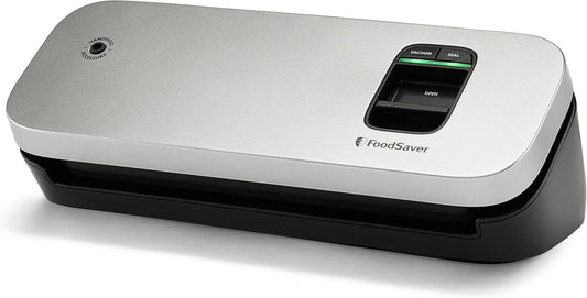 FoodSaver Space Saving Vacuum Sealer Machine with Sealer Bags and Roll for Airtight Food Storage and Sous Vide, Silver - Retail $79