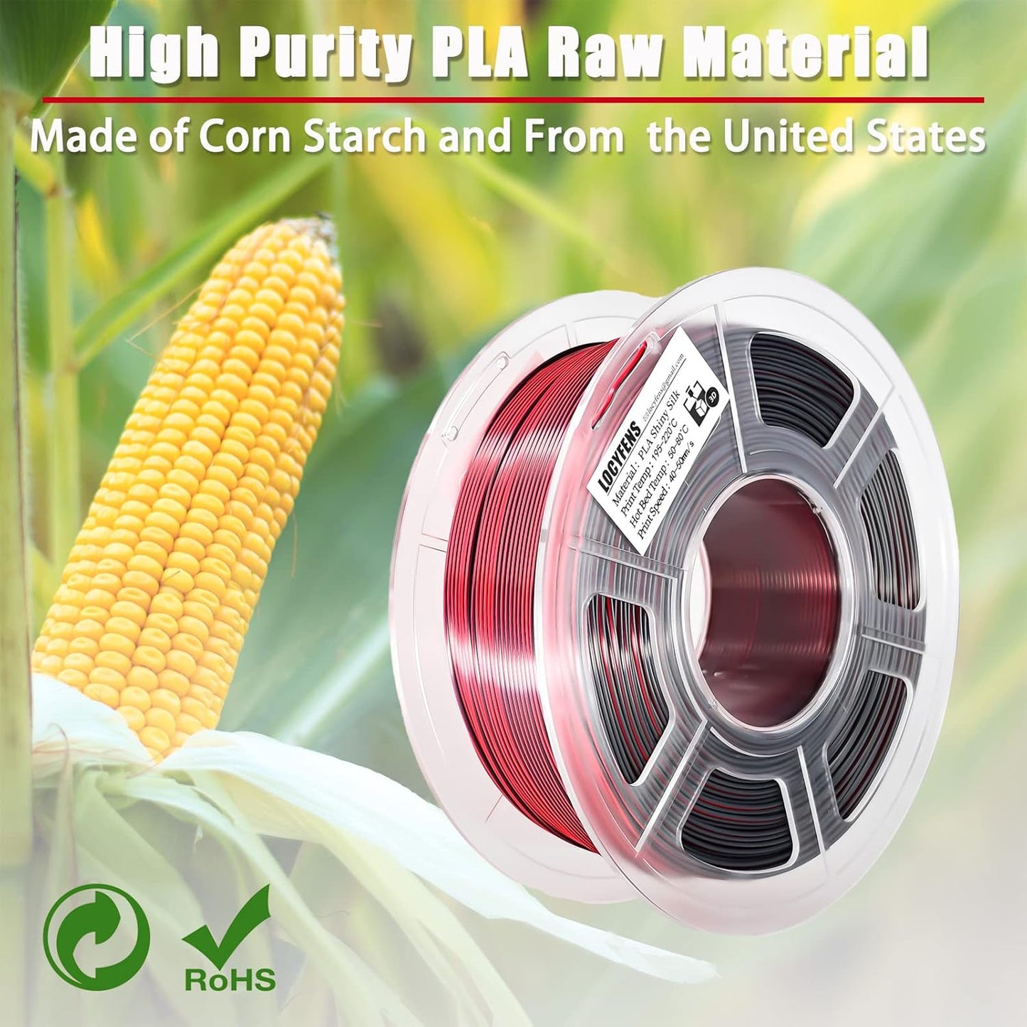 PLA Filament 1.75mm, Silk PLA 3D Printer Filament, High Speed Printing Dual Color Filament Black Red 2 in 1 Coextrusion 1.75 PLA Filament +/-0.02mm, 1kg/2.2lb
