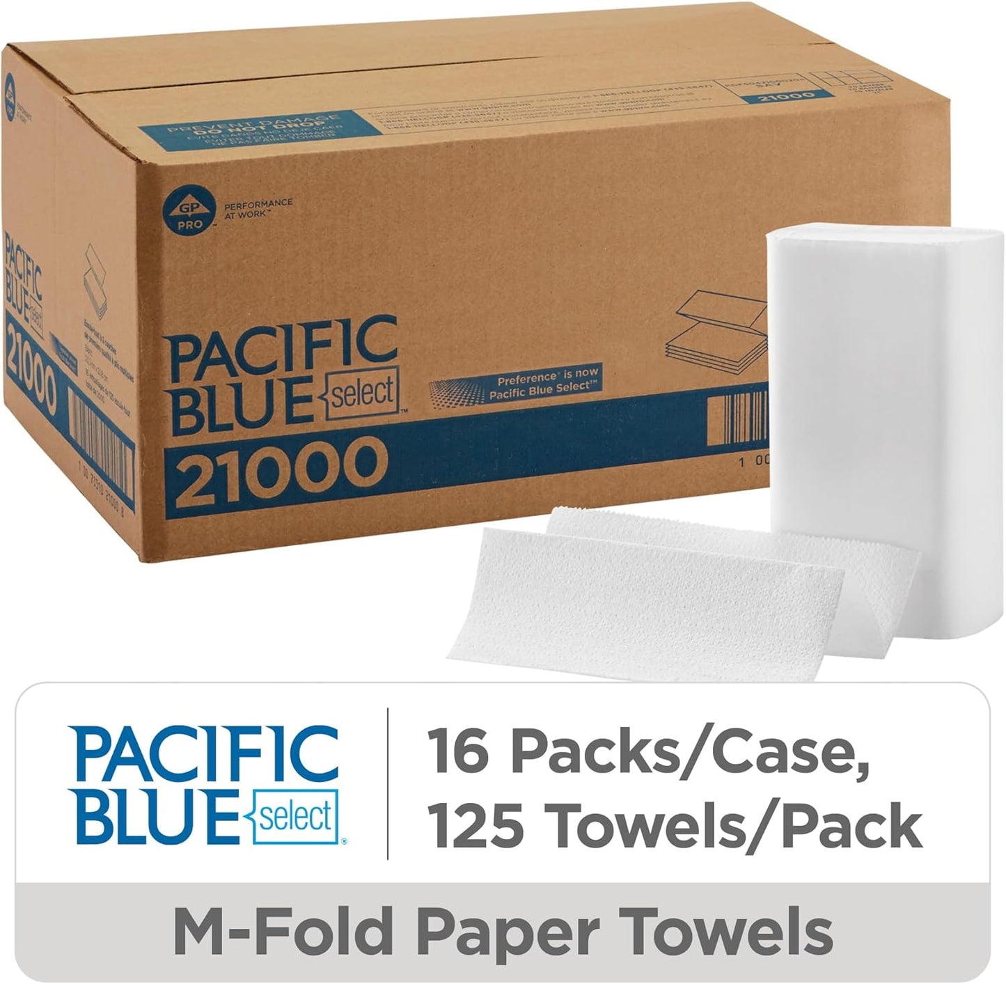 Pacific Blue 21000 Select Multifold Premium 2-Ply Paper Towels by GP PRO (Georgia-Pacific),White, 21000,125 Paper Towels Per Pack,16 Packs Per Case