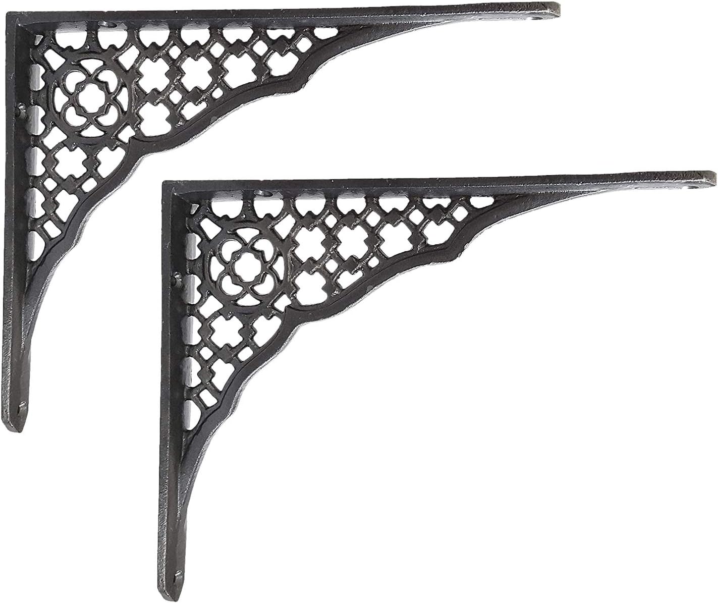 NACH Decorative Shelf Brackets, 2 Pack of 6.5 x 1 x 8.5 inch, Black Cast Iron Shelf Support Bracket - Metal Shelf Brackets for Wall - Lattice Shelf Bracket