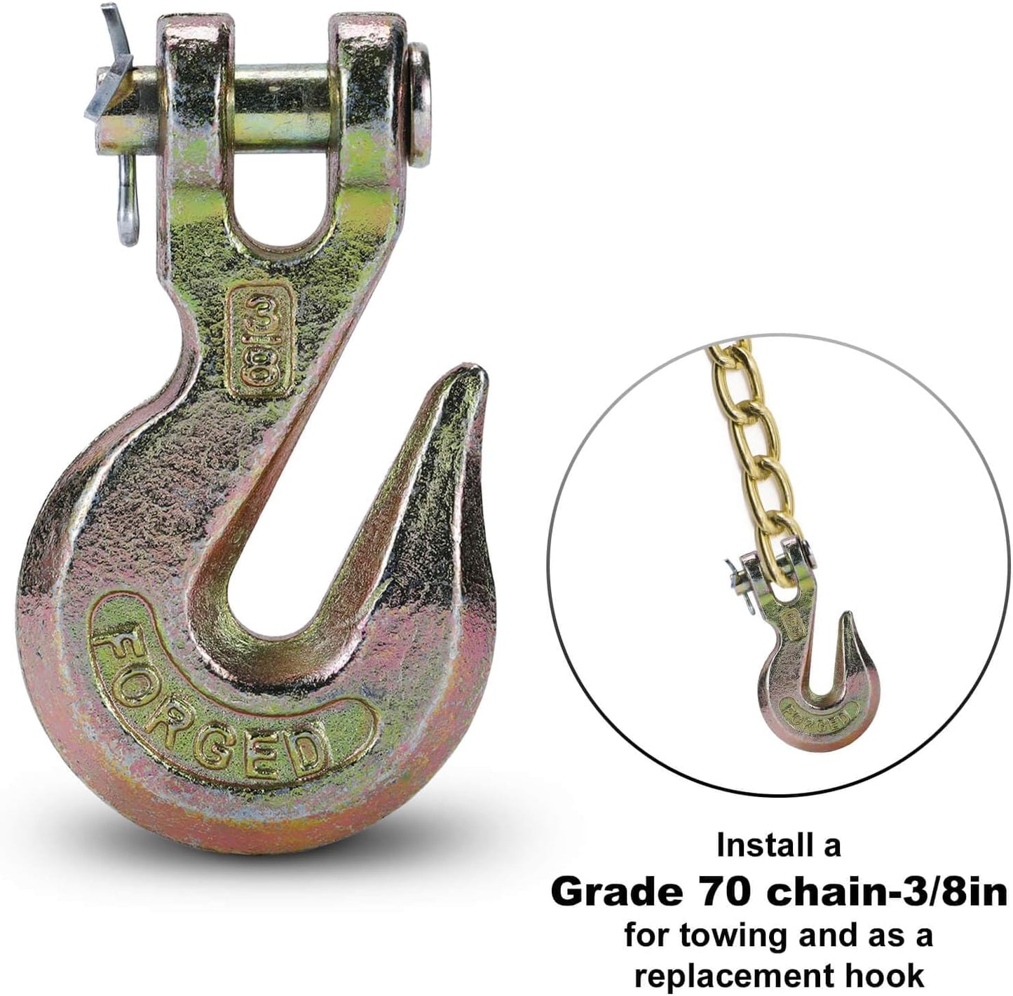 G70 3/8 Chain Hook Heavy Duty Clevis Grab Hook for 3/8 Inch Grade 70 Chain - for Trailer Truck Transport Yellow Chromate Finish (4Pack)