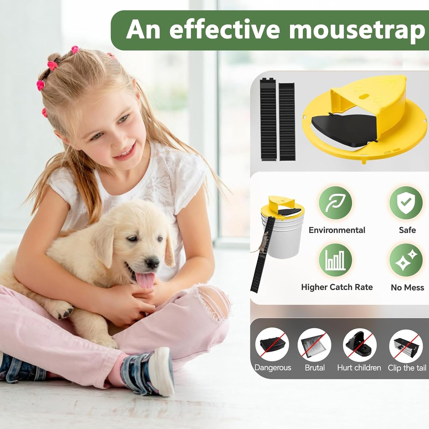 Bucket Mouse Trap with Mouse Trap Bucket Flip Lid, Suitable for 5-Gallon Buckets, Yellow, 3-Pack