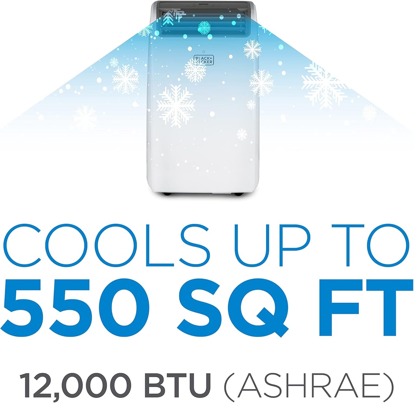 BLACK+DECKER Smart Portable Air Conditioner, 12,000 BTU for Rooms up to 550 Sq. Ft., Smart Portable AC with Follow Me Remote and Window Kit, BPACT12WT, White