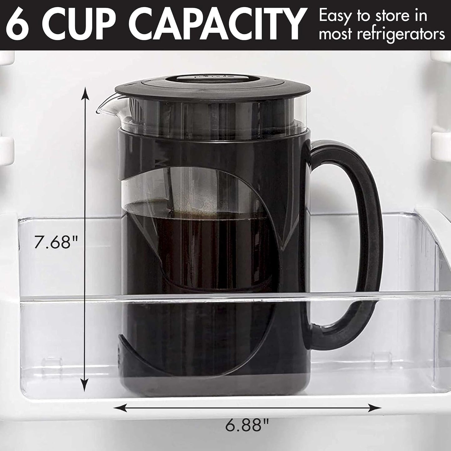 Primula Burke Deluxe Cold Brew Iced Coffee Maker, Comfort Grip Handle, Durable Glass Carafe, Removable Mesh Filter, Perfect 6 Cup Size, Dishwasher Safe, 1.6 qt, Black