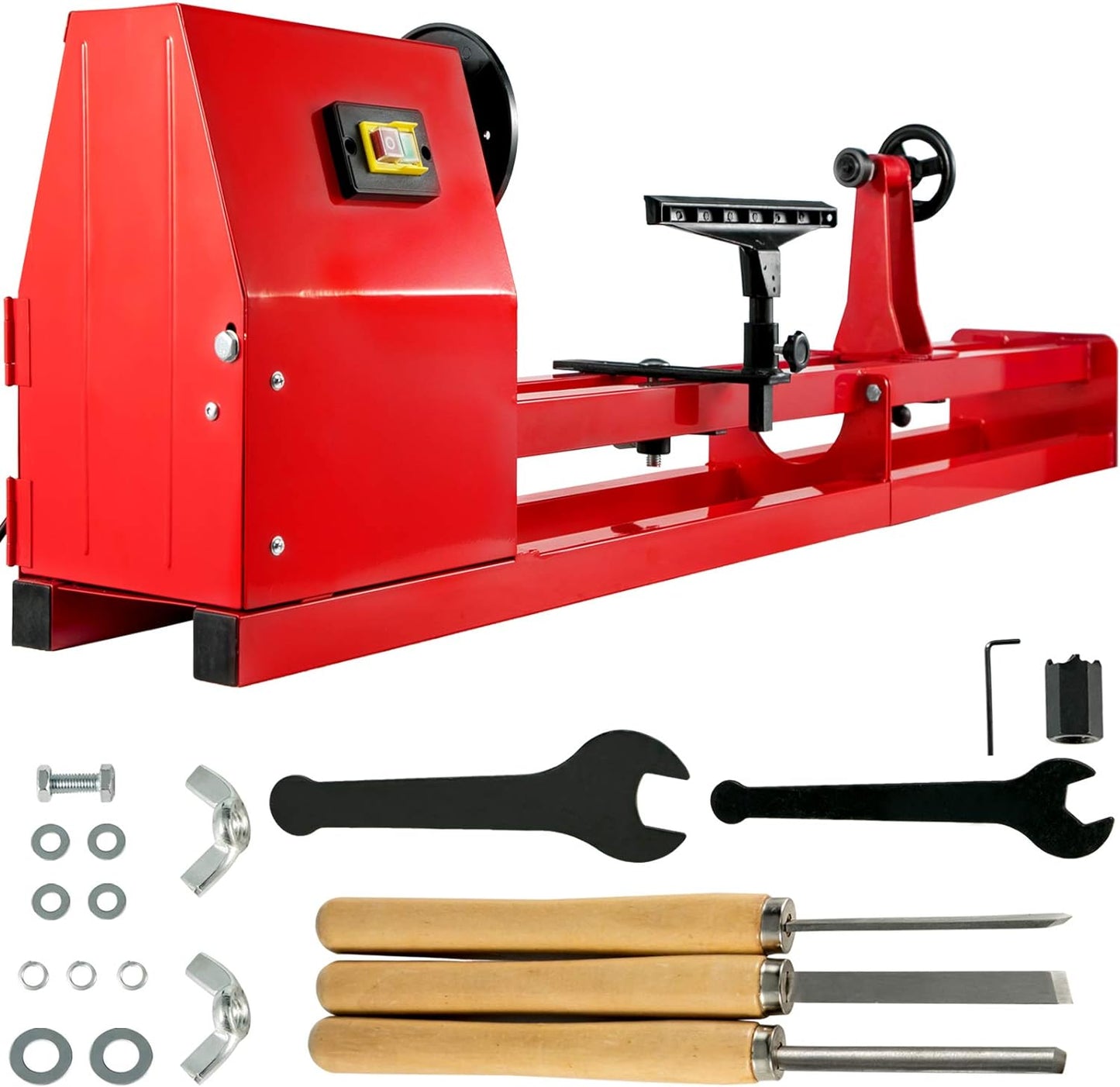 NEW - Mophorn Wood Lathe 14" x 40", Power Wood Turning Lathe 1/2HP 4 Speed 1100/1600/2300/3400RPM, Benchtop Wood Lathe with 3 Chisels Perfect for High Speed Sanding and Polishing of Finished Work - Retail $169